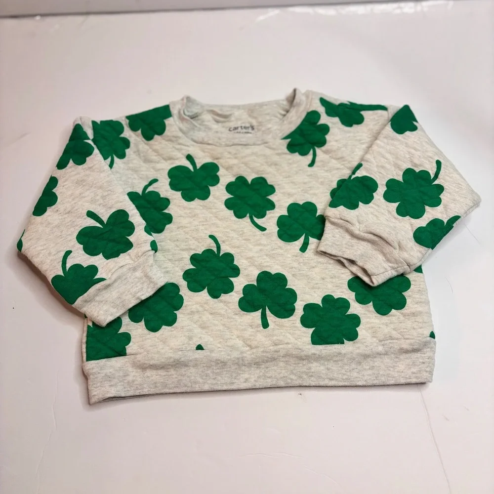Carters Child of Mine 18M Grey Green Quilted Shamrock St Patricks Day Sweatshirt